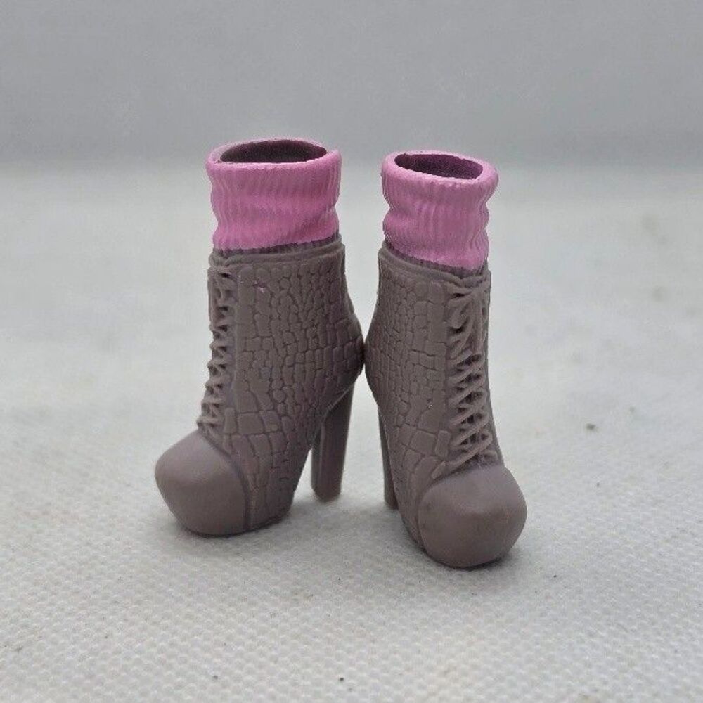 Barbie Closed Toe Grey Pink Socks Lace Up Boots Shoes